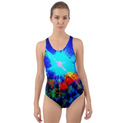 Psychedelic Spaceship Cut-out Back One Piece Swimsuit by okhismakingart