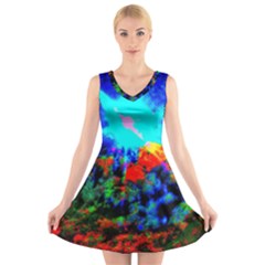 Psychedelic Spaceship V-neck Sleeveless Dress by okhismakingart