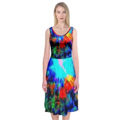 Psychedelic Spaceship Midi Sleeveless Dress by okhismakingart