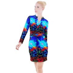 Psychedelic Spaceship Button Long Sleeve Dress