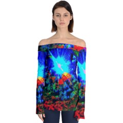 Psychedelic Spaceship Off Shoulder Long Sleeve Top