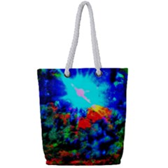 Psychedelic Spaceship Full Print Rope Handle Tote (small) by okhismakingart