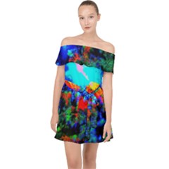 Psychedelic Spaceship Off Shoulder Chiffon Dress