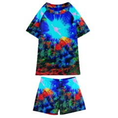 Psychedelic Spaceship Kids  Swim Tee And Shorts Set