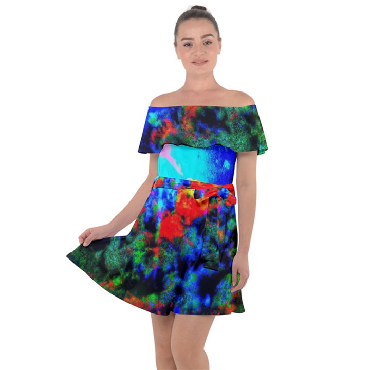 Psychedelic Spaceship Off Shoulder Velour Dress