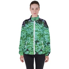 Green Queen Anne s Lace Landscape Women s High Neck Windbreaker