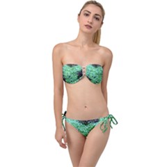 Green Queen Anne s Lace Landscape Twist Bandeau Bikini Set