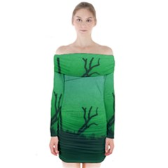 Creepy Green Scene Long Sleeve Off Shoulder Dress by okhismakingart