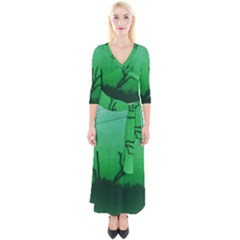 Creepy Green Scene Quarter Sleeve Wrap Maxi Dress