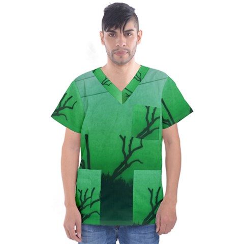 Creepy Green Scene Men s V-neck Scrub Top by okhismakingart