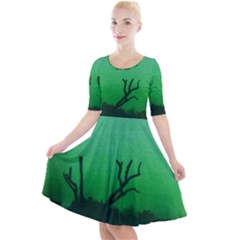 Creepy Green Scene Quarter Sleeve A-line Dress