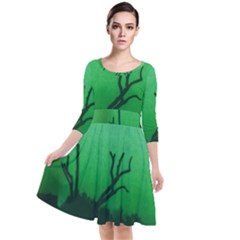 Creepy Green Scene Quarter Sleeve Waist Band Dress