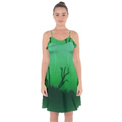 Creepy Green Scene Ruffle Detail Chiffon Dress by okhismakingart