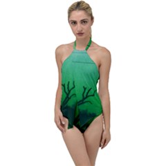 Creepy Green Scene Go With The Flow One Piece Swimsuit by okhismakingart