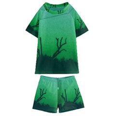 Creepy Green Scene Kids  Swim Tee And Shorts Set