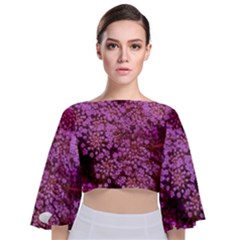 Pink Queen Anne s Lace Landscape Tie Back Butterfly Sleeve Chiffon Top