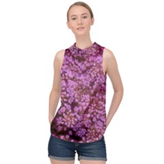 Pink Queen Anne s Lace Landscape High Neck Satin Top