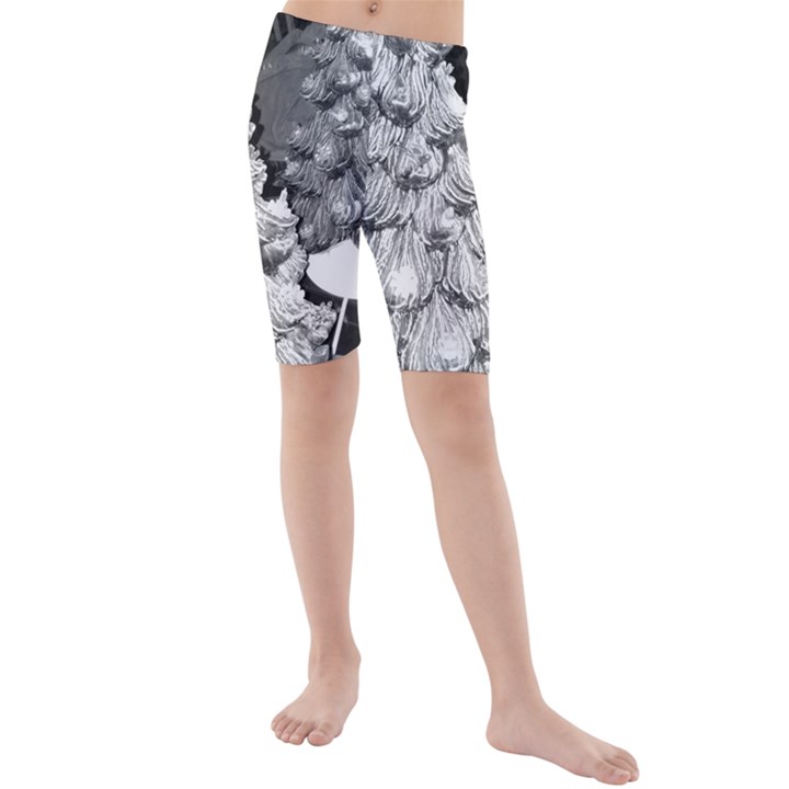 Black and White Christmas Kids  Mid Length Swim Shorts