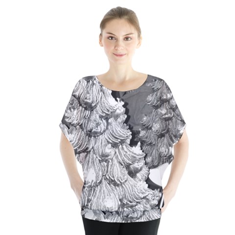 Black And White Christmas Batwing Chiffon Blouse by okhismakingart