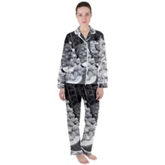 Black And White Christmas Satin Long Sleeve Pyjamas Set