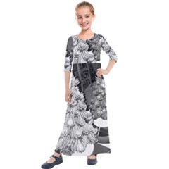 Black And White Christmas Kids  Quarter Sleeve Maxi Dress by okhismakingart