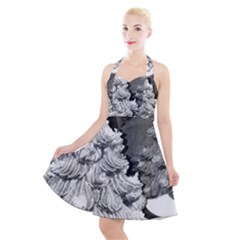 Black And White Christmas Halter Party Swing Dress  by okhismakingart