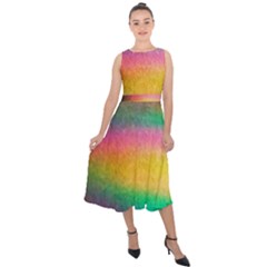 Rainbow Streaks Midi Tie-back Chiffon Dress