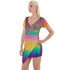 Rainbow Streaks Short Sleeve Asymmetric Mini Dress