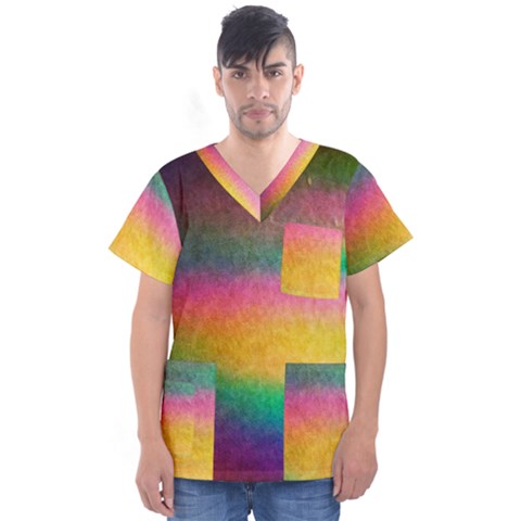 Rainbow Streaks Men s V-neck Scrub Top by okhismakingart