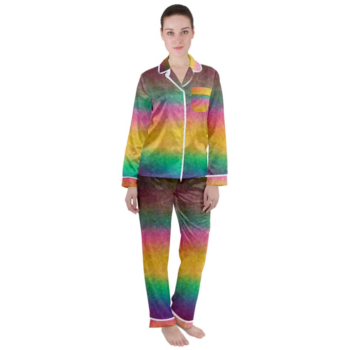 Rainbow Streaks Satin Long Sleeve Pyjamas Set