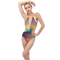 Rainbow Streaks Plunging Cut Out Swimsuit by okhismakingart