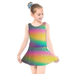 Rainbow Streaks Kids  Skater Dress Swimsuit