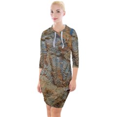 Shell Fossil Quarter Sleeve Hood Bodycon Dress by okhismakingart