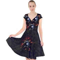 Moon Supernova Cap Sleeve Front Wrap Midi Dress by okhismakingart