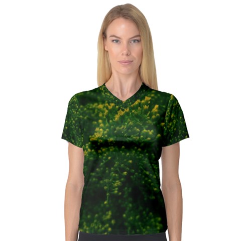 Green Goldenrod V-neck Sport Mesh Tee by okhismakingart