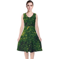 Green Goldenrod V-neck Midi Sleeveless Dress  by okhismakingart