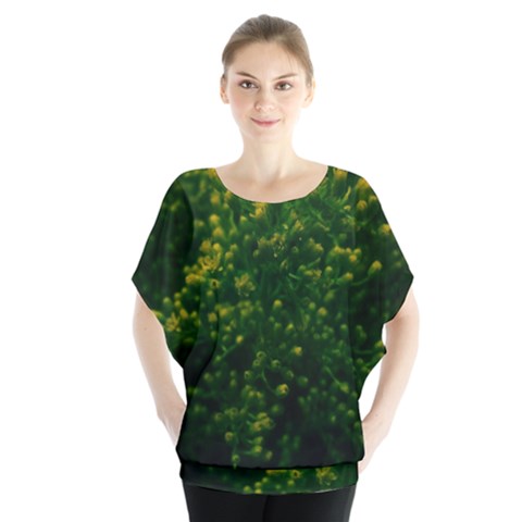 Green Goldenrod Batwing Chiffon Blouse by okhismakingart