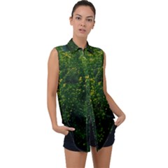 Green Goldenrod Sleeveless Chiffon Button Shirt