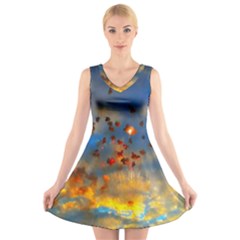 Football Fireworks V-neck Sleeveless Dress by okhismakingart