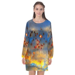 Football Fireworks Long Sleeve Chiffon Shift Dress  by okhismakingart