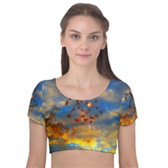 Football Fireworks Velvet Short Sleeve Crop Top 