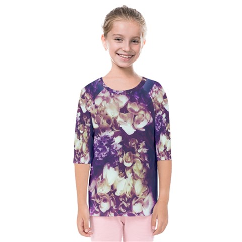 Soft Purple Hydrangeas Kids  Quarter Sleeve Raglan Tee by okhismakingart