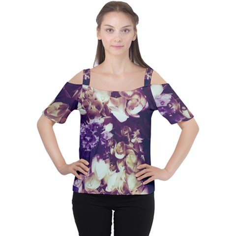 Soft Purple Hydrangeas Cutout Shoulder Tee by okhismakingart