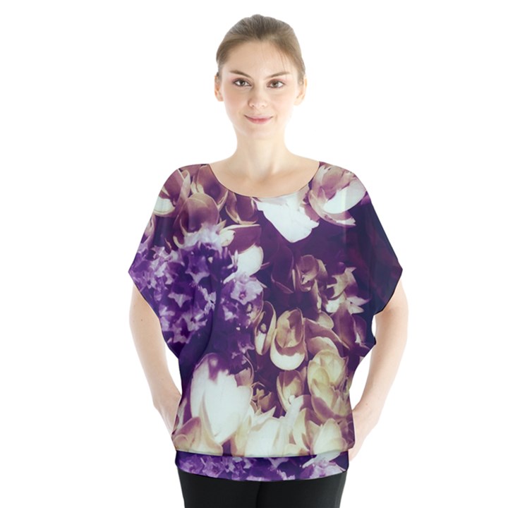 Soft Purple Hydrangeas Batwing Chiffon Blouse