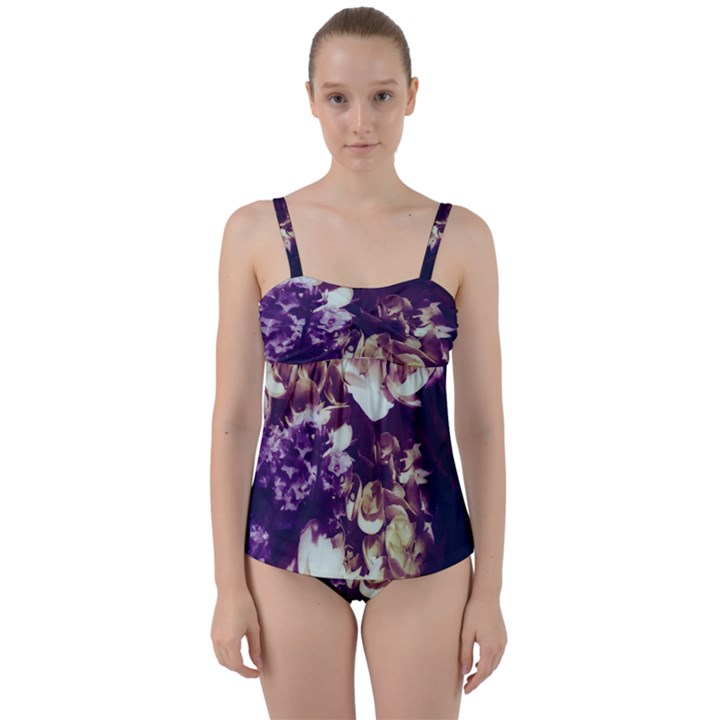 Soft Purple Hydrangeas Twist Front Tankini Set