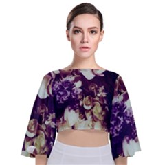 Soft Purple Hydrangeas Tie Back Butterfly Sleeve Chiffon Top