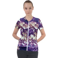 Soft Purple Hydrangeas Short Sleeve Zip Up Jacket by okhismakingart