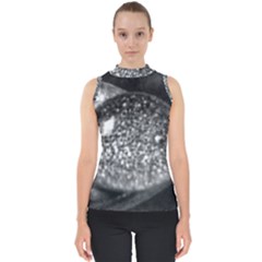 Black-and-white Water Droplet Mock Neck Shell Top by okhismakingart