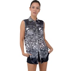 Black-and-white Water Droplet Sleeveless Chiffon Button Shirt