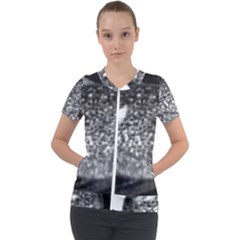 Black-and-white Water Droplet Short Sleeve Zip Up Jacket by okhismakingart